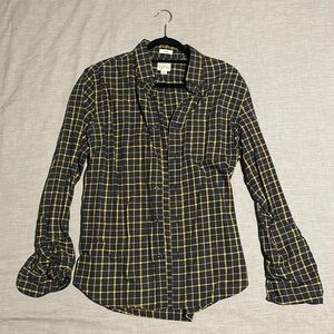 J. Crew Long Sleeve Navy and Yellow Check Brushed Twill Shirt